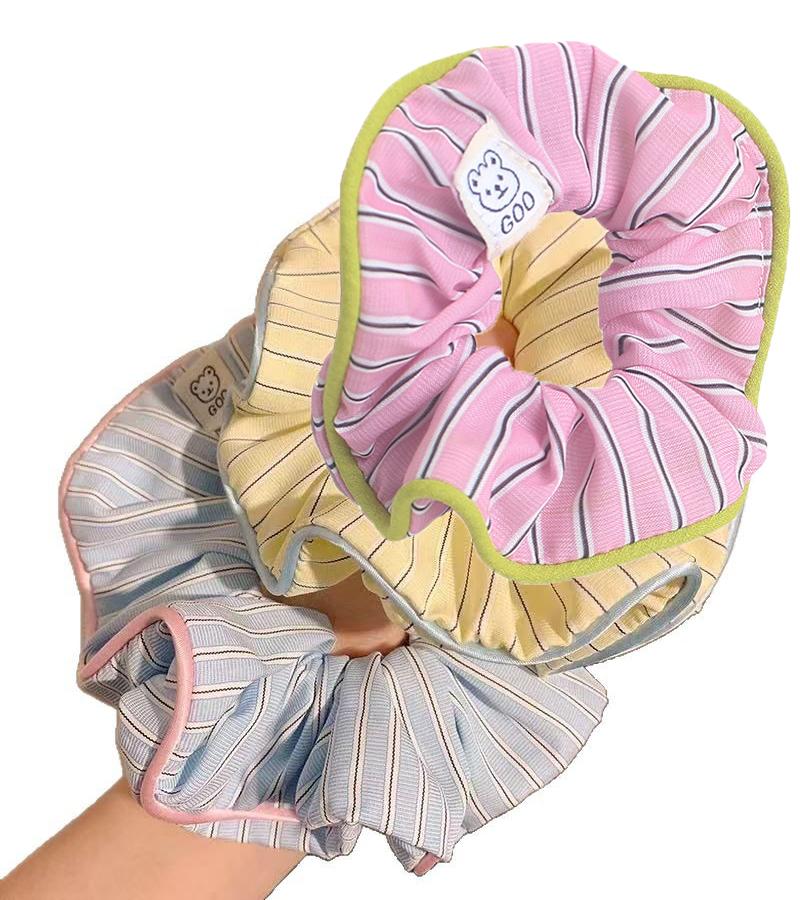 Cream Striped Hair Ring Female Sweet Bear Mori Cute Scrunchie High Elastic Hair Accesssories