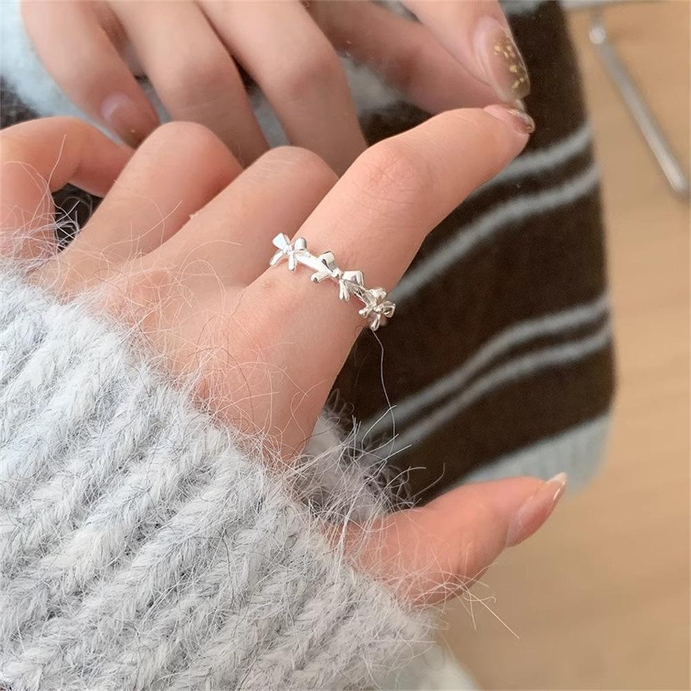 S sterling silver bow ring new cold Korean index finger ring exquisite open ring