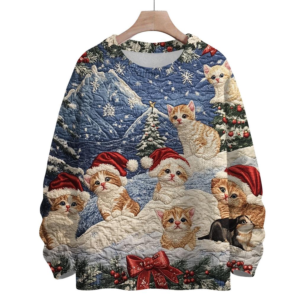 Dámská móda s kulatým výstřihem ležérní vánoční s dlouhým rukávem roztomilý tištěný vlněný pletený top