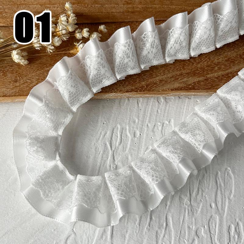9M Lolita Lace Bead Ruffled Lace Fabric Pleated Edging Satin Ribbon Diy Baby Clothing Skirt Curtain Furniture Decor Lace Trim