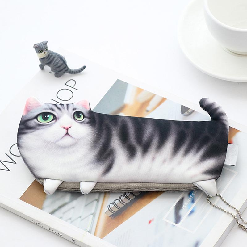 Students Printed Simulate Cat Pen Bag Makeup Container Change Purse Christmas Gift