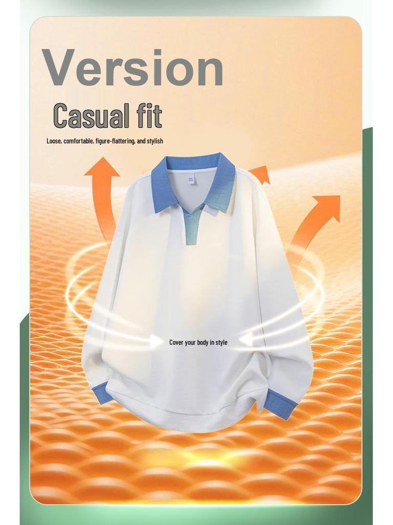 Men's Autumn Spliced Trendy Long-Sleeve Shirt Collar Sweatshirt