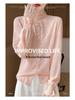Ruffled Hem Knit Lace Long-Sleeve Spring Top, Fashionable for Outdoor Wear