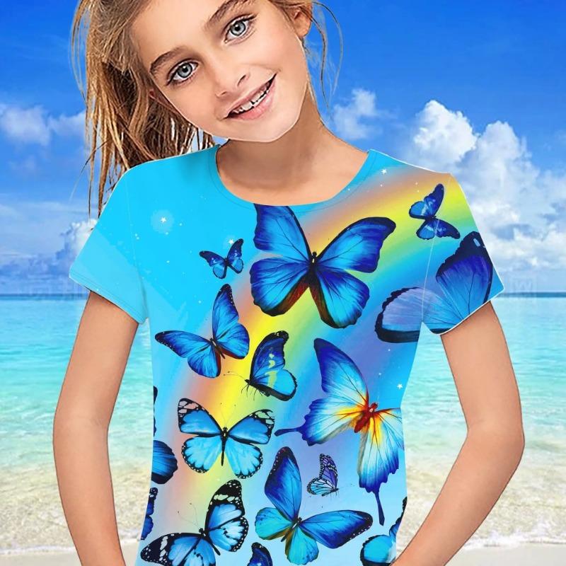 Abbigliamento Bambina Vestiti Bambina Maglietta Manica Corta Bambina Stampa Farfalla Carina Kawaii Girocollo Top Bambina Vestiti Estivi Bambini