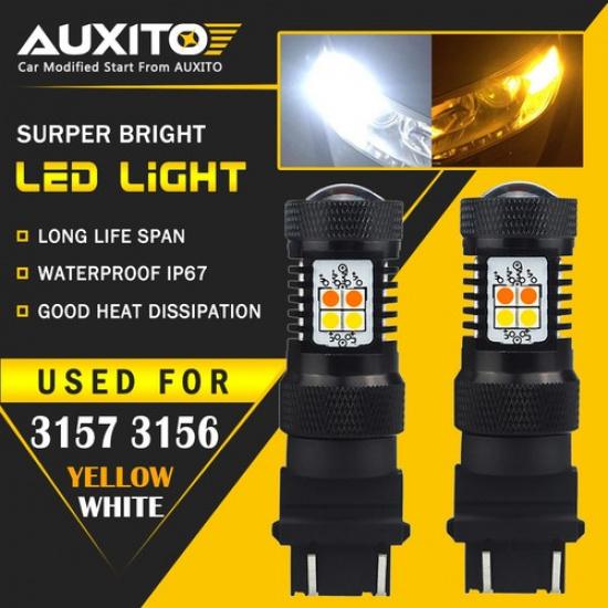 3157 3457A White Amber Dual Color Switchback LED Turn Signal Light Bulb 16K