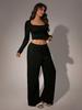 Autumn Casual Long Pants Set Square Neck Long Sleeve Short Top Women Sportswear
