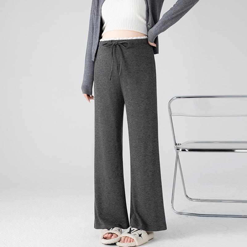 

Autumn 2025 Sticky Rice Wide-Leg Maternity Pants - Drapey Straight Casual Wear Medium темно-серого