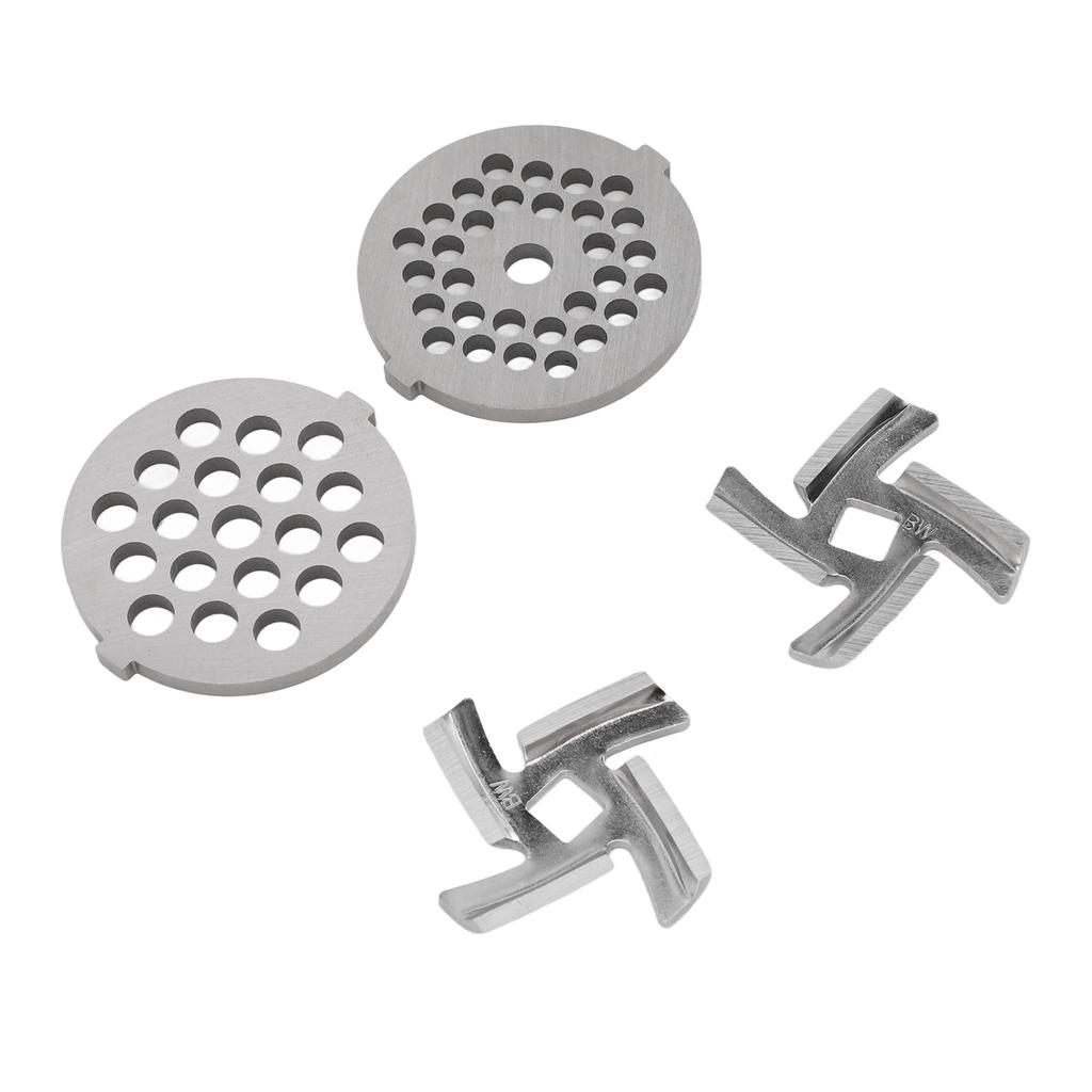 Stainless Steel Meat Grinder Plate Discs Grinding Blades for Food Grinder Attachment 2 Sharp Blades 2 Cutting Plates