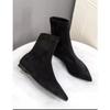 Autumn and winter new simple matte suede flat socks boots low heel thin boots temperament pointed short boots