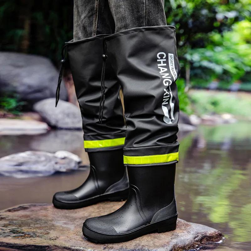 Men Rain Boots Fashion Knee Length Rain Boots Outdoor Waterproof Fishing Rubber Galoshes Long-Tube Rain Boot Botas Lluvia Hombre