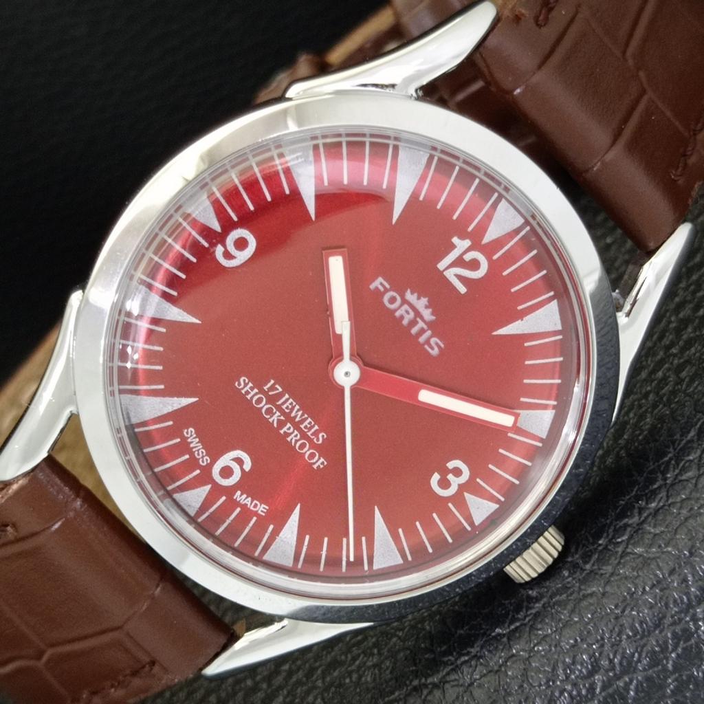 HAND-WINDING SWISS MENS VINTAGE REFURBISHED RED COLOR DIAL WATCH A701015-5 R205a-a701015
