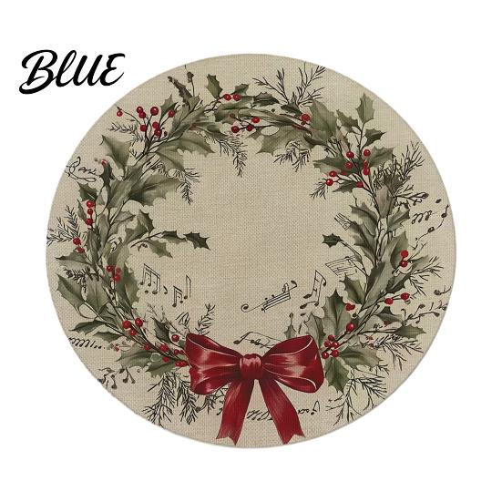 Tapis décoratif d'isolation thermique Rond Set de table de Noël 14 pouces Motif festif Antidérapant Protecteur de table Couvercle de table anti-brûlure Endroit pour manger