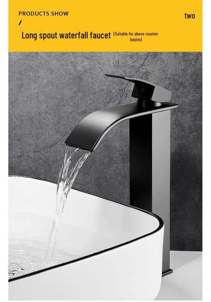 Stainless Steel Waterfall Faucet for Bathroom Countertop - Hot & Cold Basin