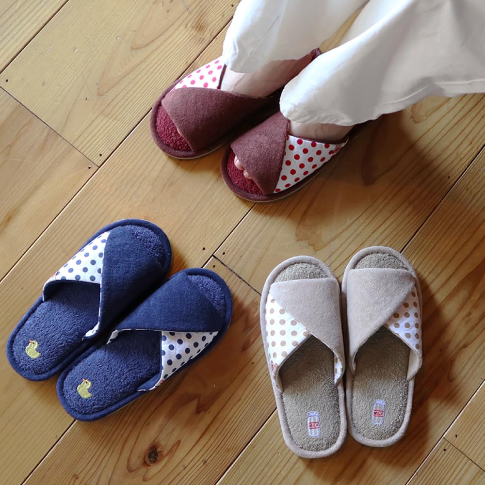 FASPROJECT Retro Bathhouse Cross Band Slippers Room (Women's/Navy) Front-Opening Open-Toe Shoes, Cotton, SHS-31522-NAVY