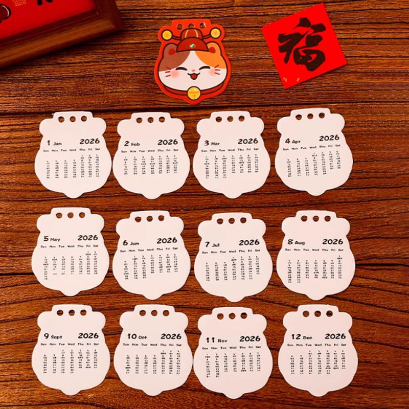 2026 Horse Year Mini Desk Calendar Cartoon Portable Coil Monthly Calendar Planner Office And Home Decor