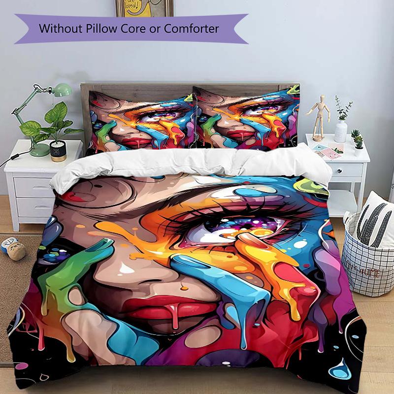

3pcs Colorful Anime Cartoon Design Bedding Set with One Quilt Cover and Two Pillowcases (No Core) - Home Decor, Festival Gift, Polyester Fabric, Suita 135x200cm