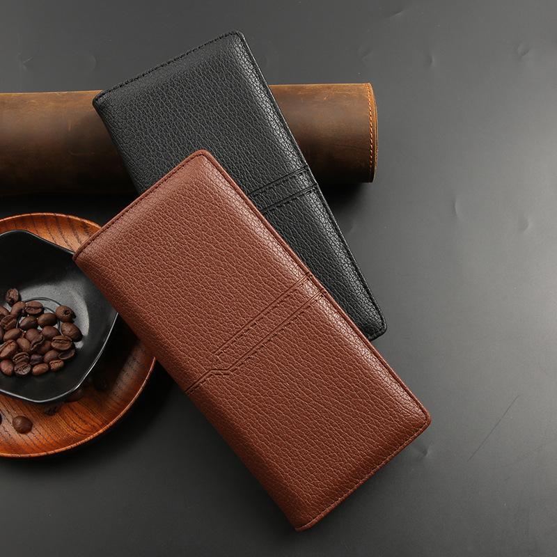 Men's Business Zipper Multi Functional Men's Wallet Long Leather Wallet Multi Slot Wallet Solid Color Coin Bag