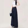 Dark Blue High-Waisted Retro Wide-Leg Jeans - Women's Loose-Fit, Floor-Length Summer/Autumn Pants