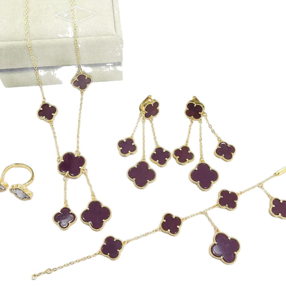 5-Piece Set New Four-Leaf Clover Jewelry Set Fashion Tassel Earrings Temperament Simple Versatile Senior Sense Of Necklace Earrings Bracelet Set