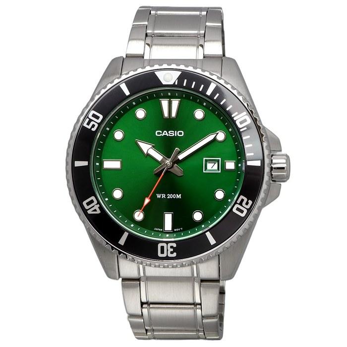 Casio Standard Analog Sports 200m Water Resistant Watch MDV-107D-3A2V Men's Green Dial Metal Band