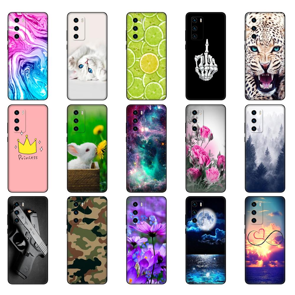 For Huawei P40 Case 6.1inch Soft Silicon Phone Back On Huawei P 40 Pro Cover Bumper Fundas Black Tpu Case Pink Anime Space Car