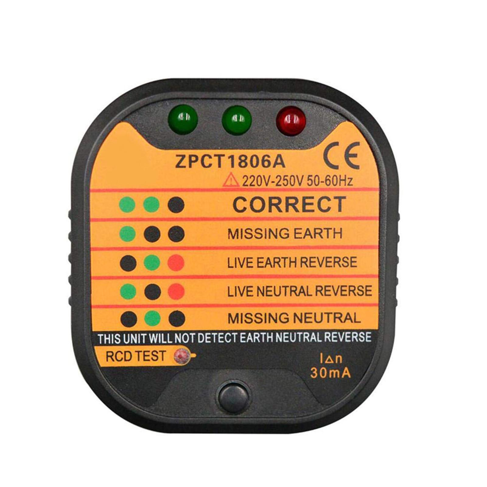 

Electric Socket Tester Automatic Outlet Polarity Check Meter Detector with RCD Function and UK Plug