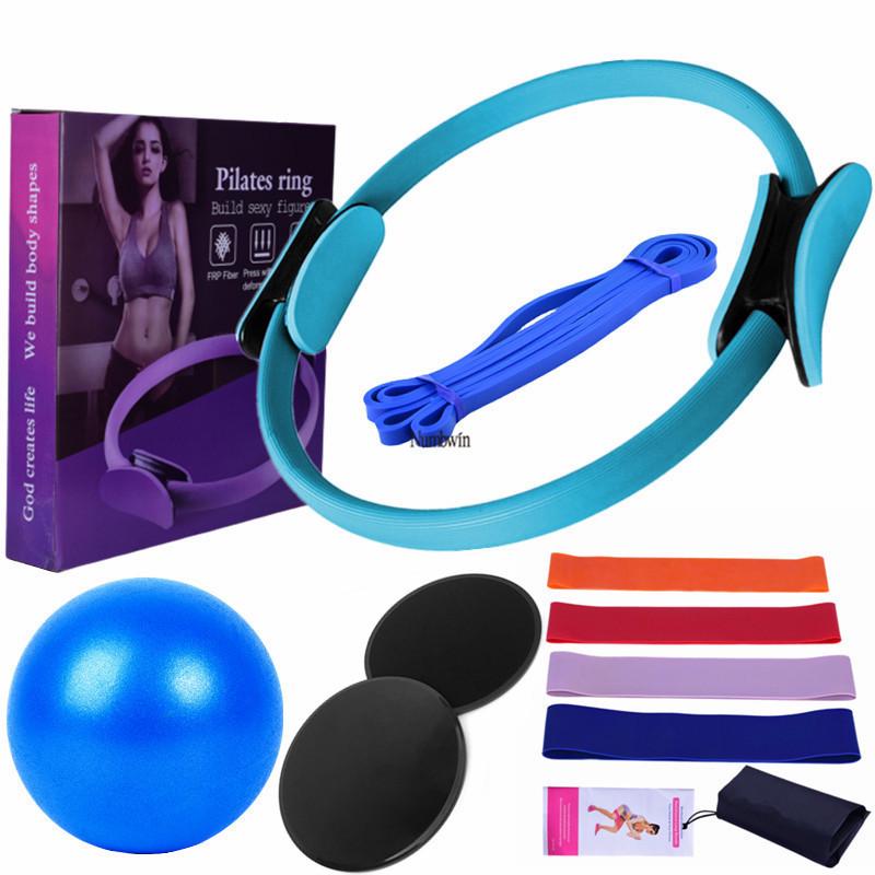 12-Piece Yoga Pilates Set: Yoga Ball, Latex Resistance Band, Elastic Ring, Gliding Disc In Box