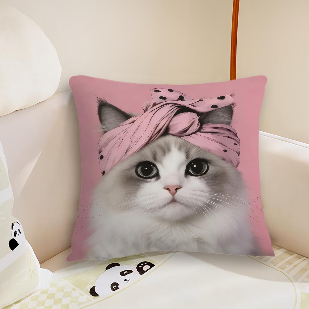 Pink cute Cat cushion cover Pillow Case Plush Fabric Soft Double Sided Print Sofa Cushion Cover Throw Pillow Covers
