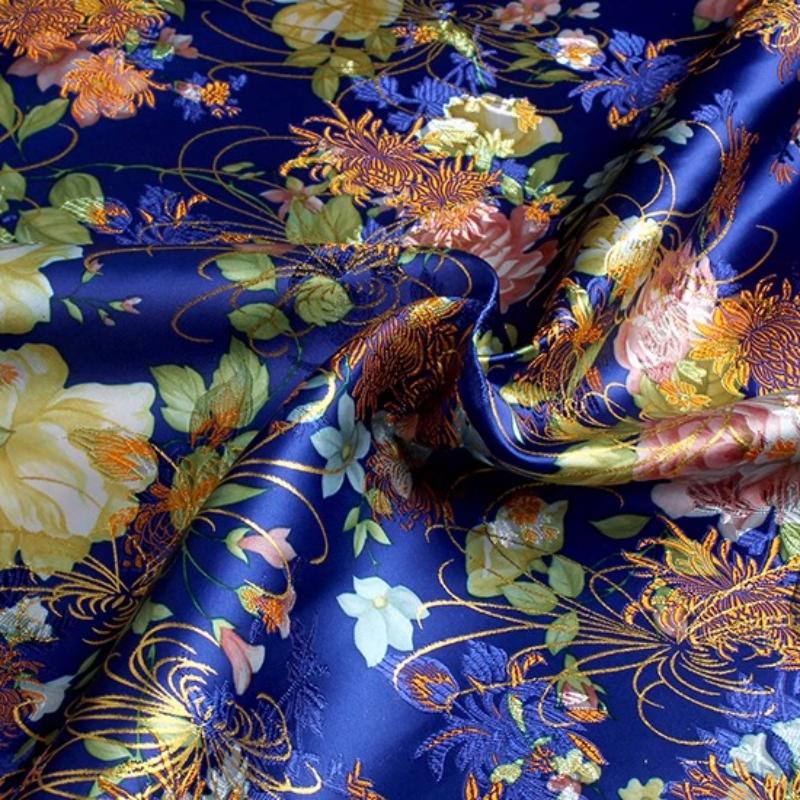 100x70cm Brocade Jacquard Silk Fabric DIY Ancient Costume Hanfu Tang Costume and Cheongsam Is Golden Thread Peony