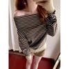 Korean Casual Retro One-Shoulder Striped Knitted Sweater for Women - Early Autumn 2025 Collection