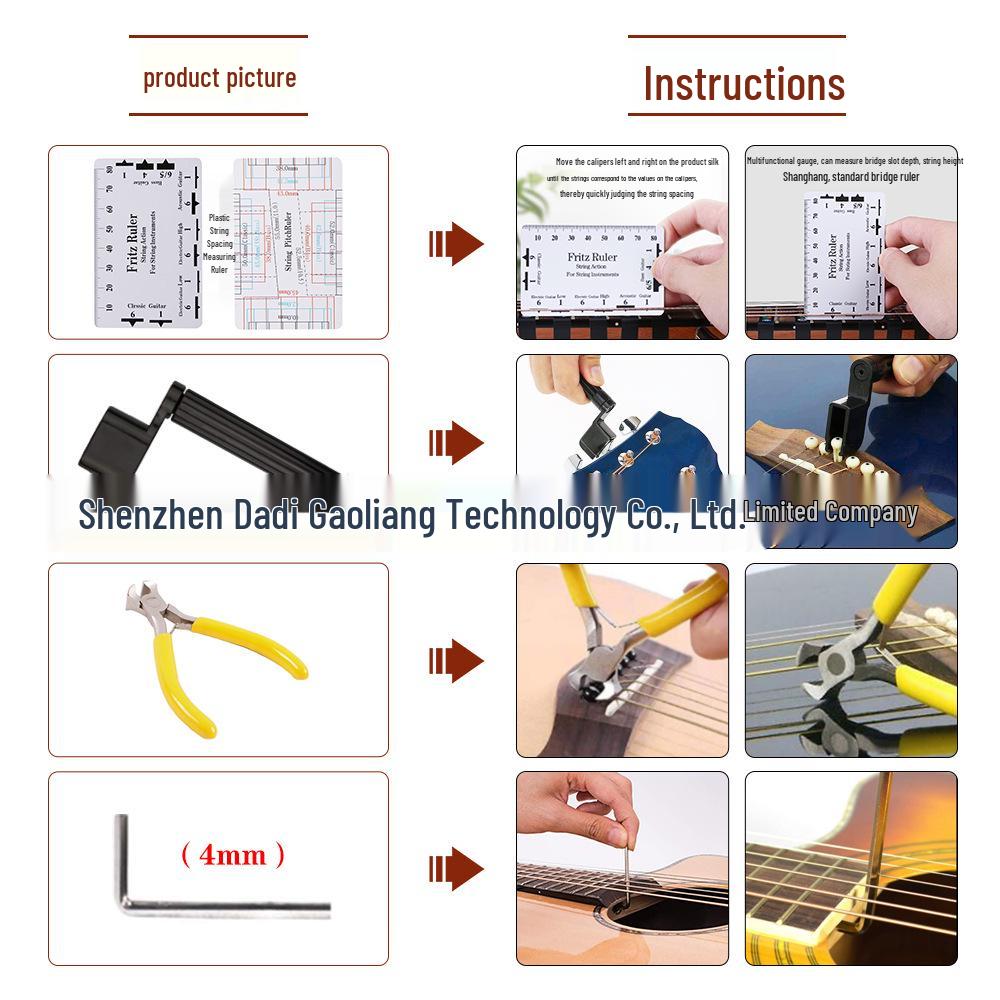 16-Piece Guitar Maintenance Kit: Polishing Files, String Height Gauge, Winder, Cutter
