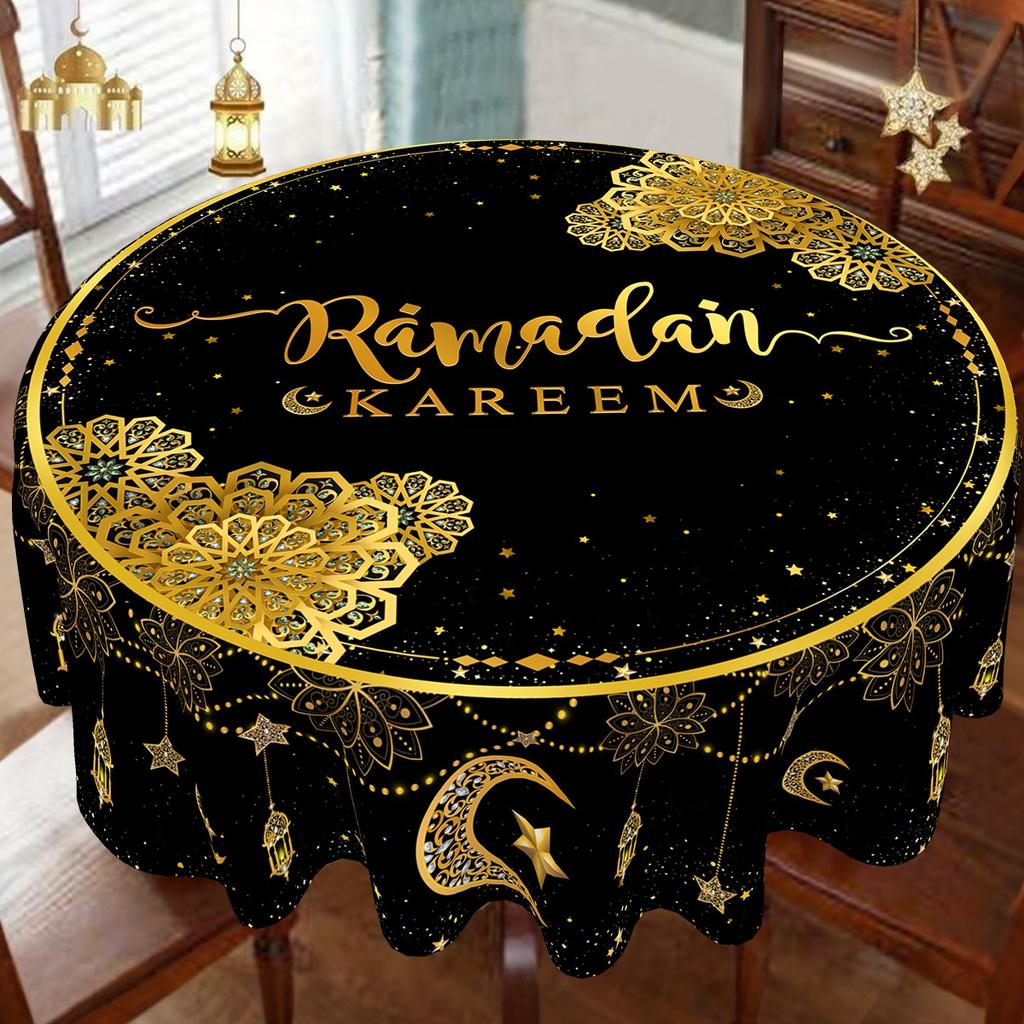 Toalha de Mesa Redonda do Ramadã Capa de Mesa Decoração de Ramadã para Casa Ramadã Kareem Festa Islâmica Muçulmana Presente de Eid Al-Fitr