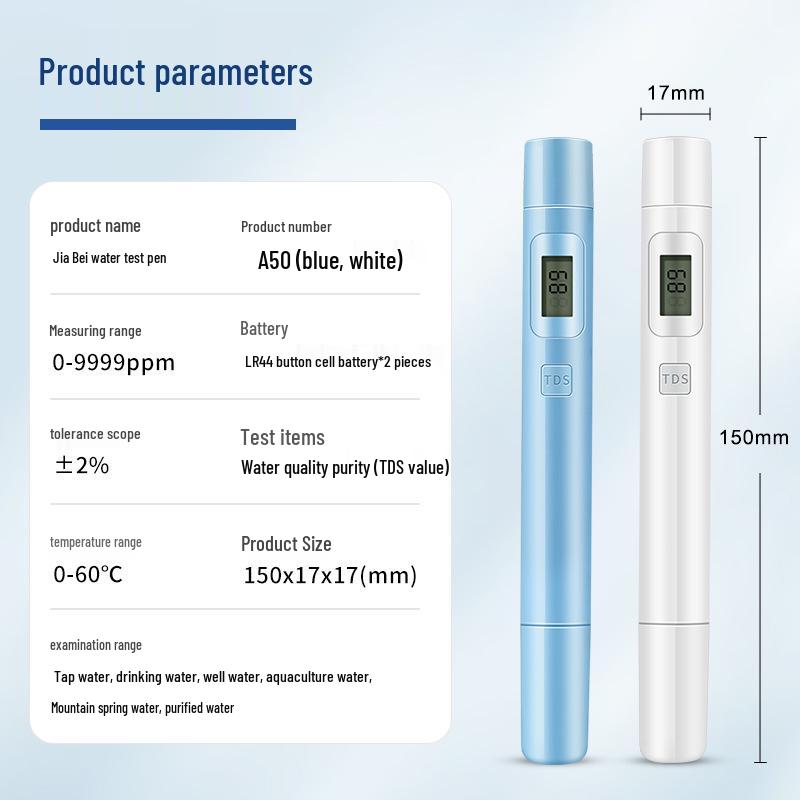 

Ручка для тестирования качества воды Jiabei TDS - Точный бытовой тестер воды для анализа значения TDS A50 Blue