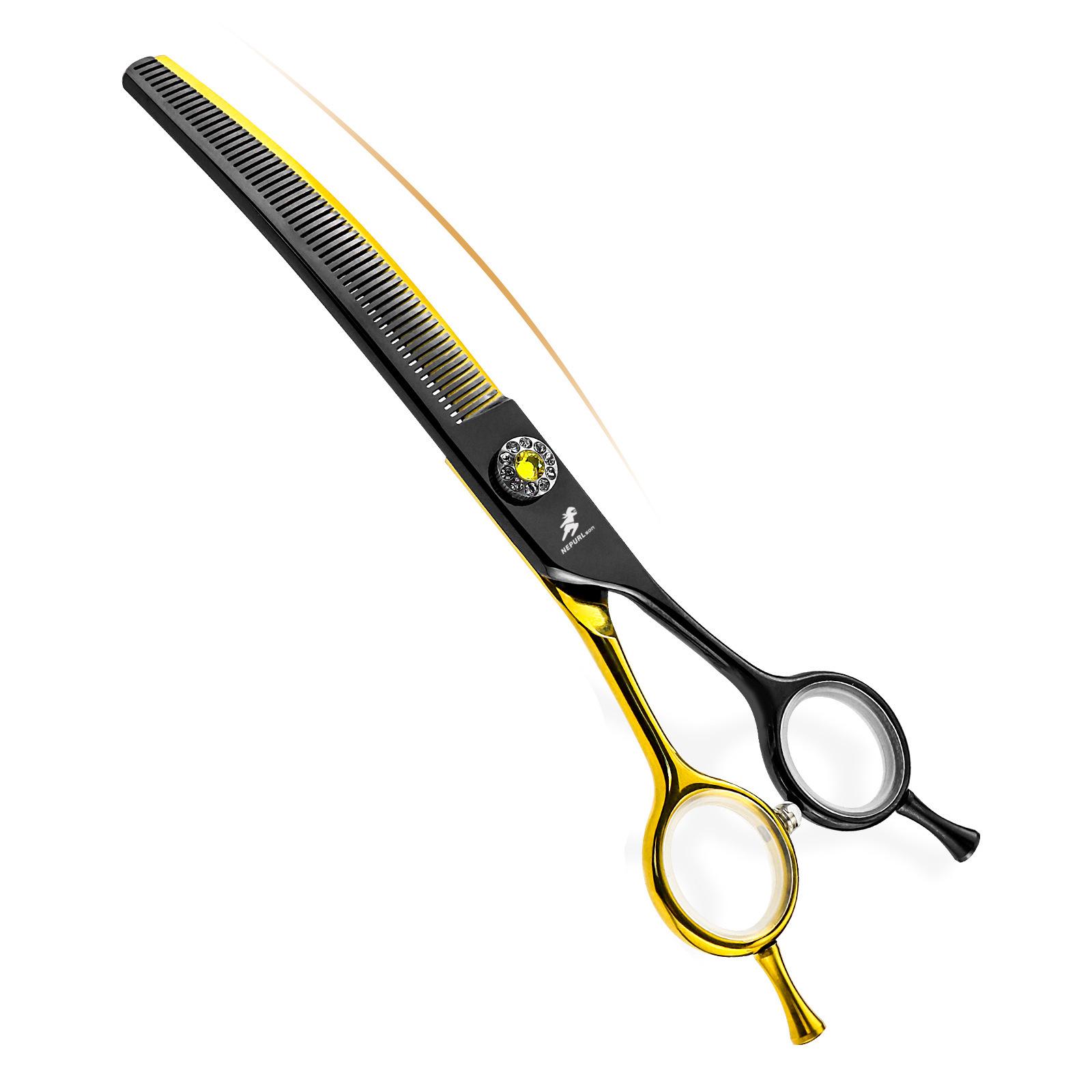 7.0 JP440C Black Gold Fine-Tooth Curved Pet Grooming Scissors with Bag