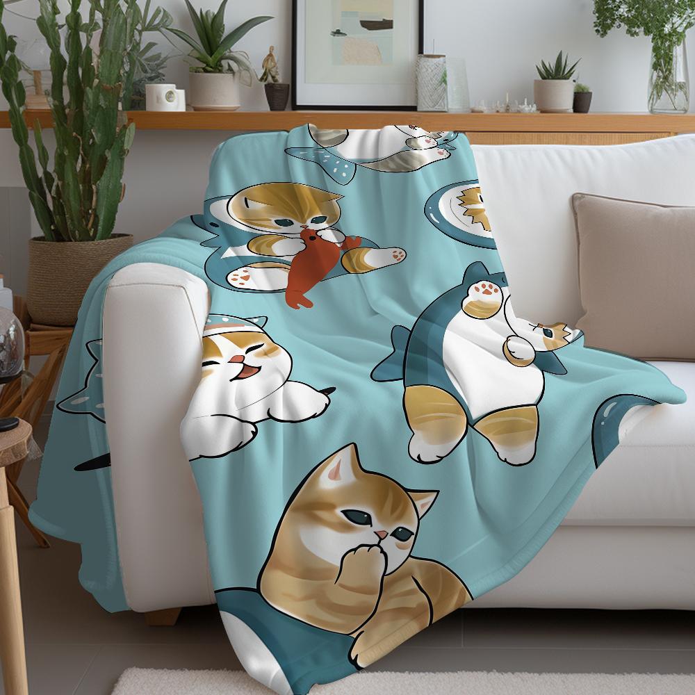Cartoon M-Mofus en C-kat schattige deken, warm en zacht, geschikt voor slaapkamer, woonkamer, bank, bed, kantoor, reizen en kamperen.