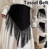 Retro Wide Belt Waist Belt Tassels Triangle Shape Hip Scarf Dance Belt Women
