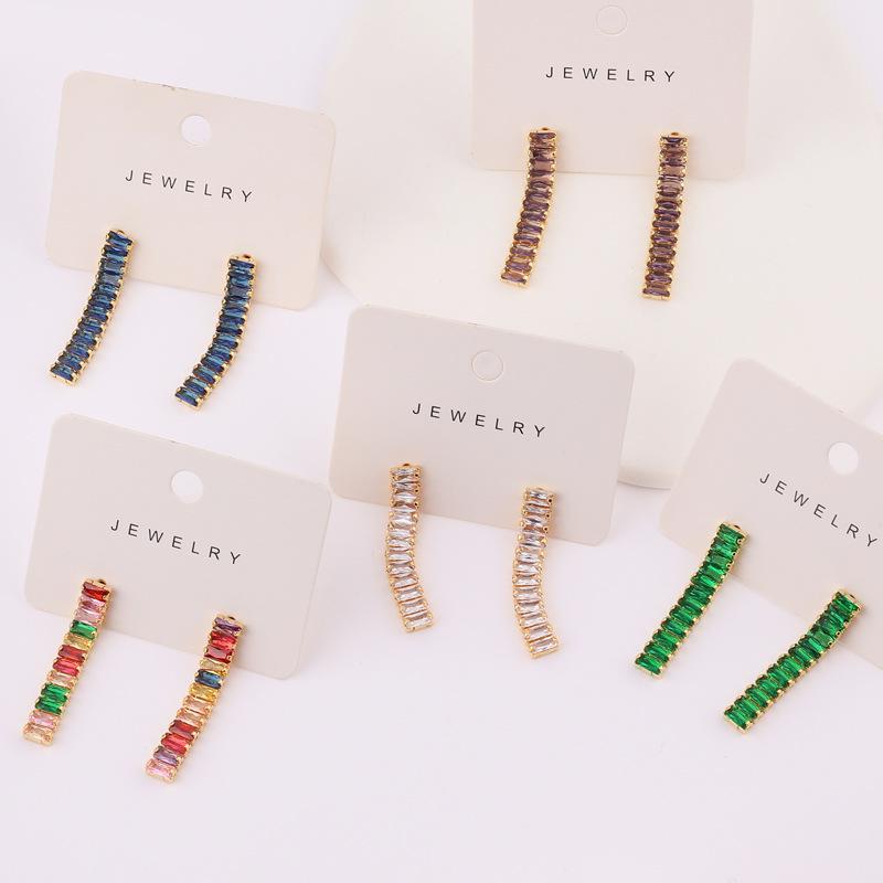 Cross-Border Style Zircon Bow Tassel Earrings: Rectangular Colored Diamond, Super Shiny, Long Dangle