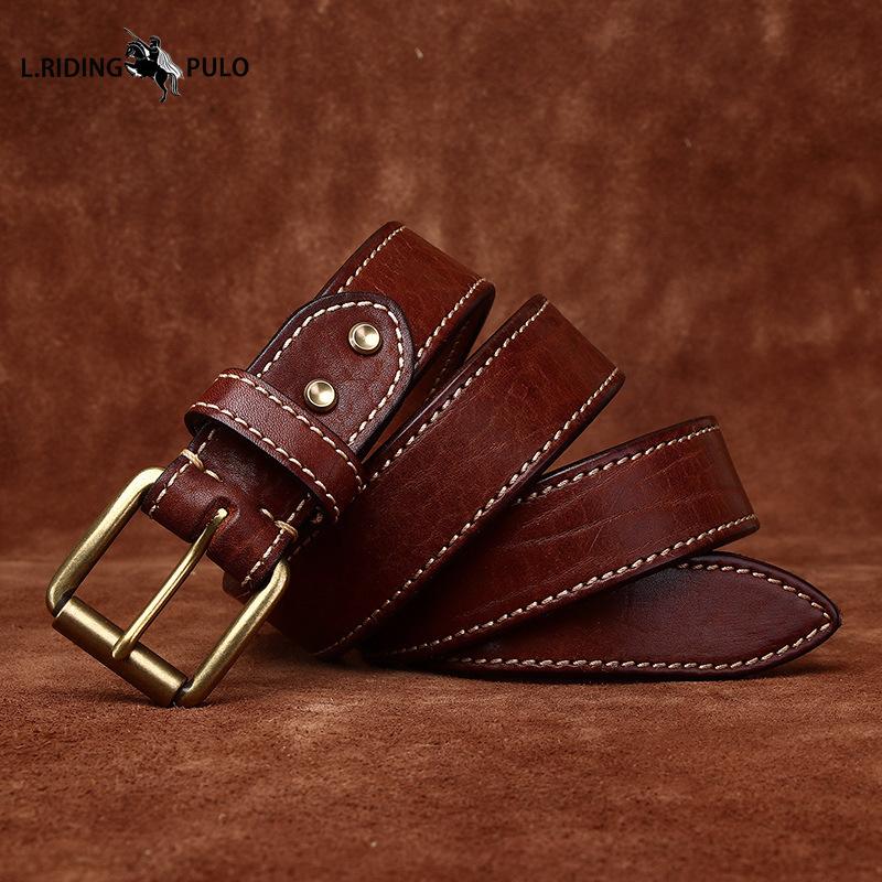 Genuine Bison Leather Shrinkage Vintage Rough Grain Belt Men's High Quality Cowhide Tree Grain Belt