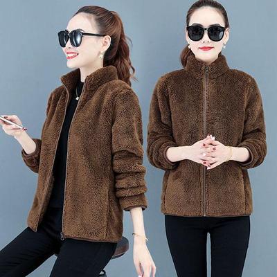 Casaco de lã dupla face curto feminino tamanho grande veludo coral outono e inverno engrossado casaco de lã quente camisola feminina