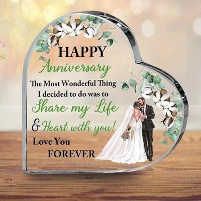 Gifts for Him Her Anniversary Acrylic Plaque, Cotton Flower Romantic Plaque Table Decoration, Clear Acrylic Sign Inspirational Wedding Gift for Coupl