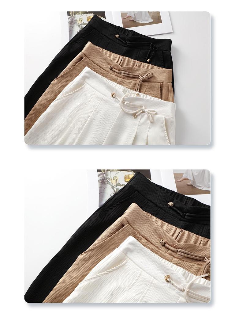 Sommer 2025 Damen Weiße Eis-Seide Weitbein-Hose: Schlankmachend, Locker, Chinesisch-Stil Gerade Hose