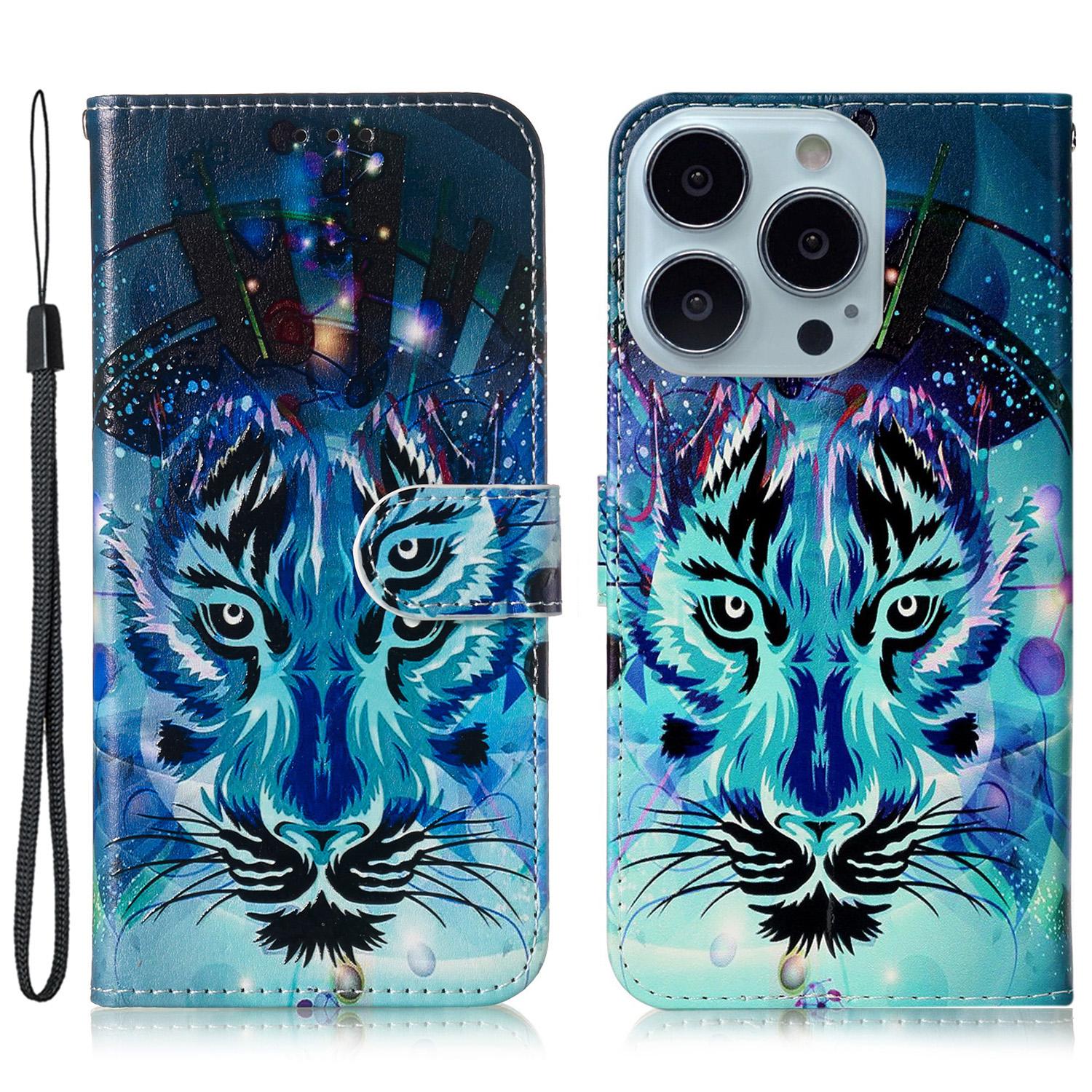 

Для iPhone 16 Pro Чехол-подставка Кошелек Кожаный чехол для телефона Магнитная застежка С принтом Wolf