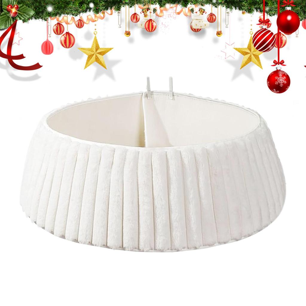 Rustic White Christmas Tree Collar Plush Tree Skirt Protector Base for Indoor Outdoor Farmhouse Home Holiday Party Decoration