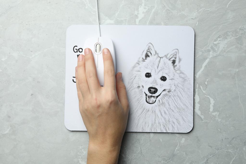 Japanese Spitz, Nihon Supittsu - mouse pad with print, personalized dog-themed mouse pad, unique gadget for an office worker by Art-Dog brand