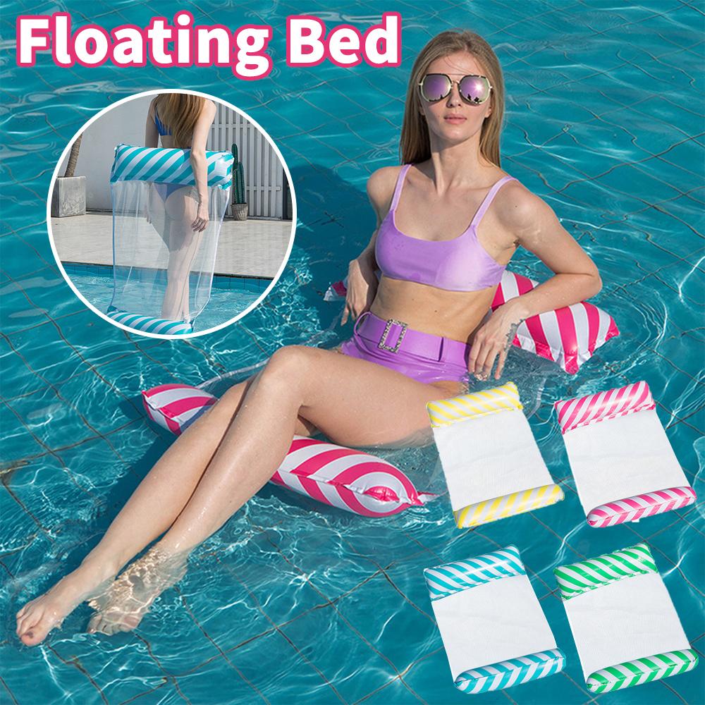 Floating Water Hammock Float Lounger Inflatable Pool Mat Floating Bed Chair Foldable Bed Swimming Air Mattress Pool Accessories