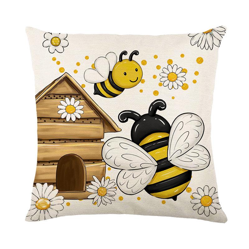 

New Bee Day Throw Pillow Cover Polyester Printed Holiday Home Living Room Sofa Decorative Cushion Cover Cushion Cover 45 * 45Cm (without pillow core)