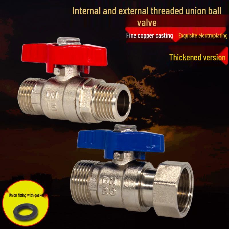 Brass Wall-Mounted Boiler Ball Valve Set: Inner/Outer Thread, Large Flow, 1/2 & 3/4, Five-Piece.