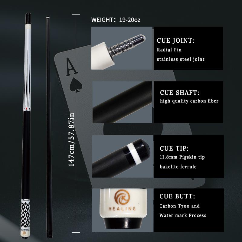OKHEALING Carbon Fiber Pool Cue Black Technology Billiard Cue Sticks 11.8mm Tip Radial Pin Joint 147cm/58inch Length 19~20oz Weight, Poker