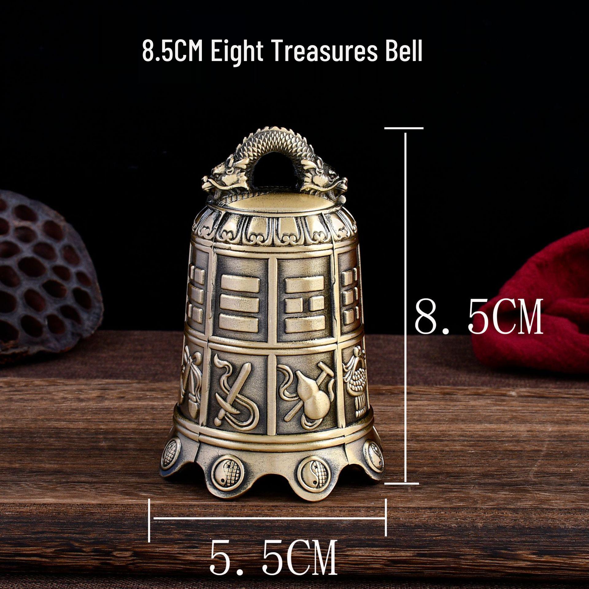 Copper Eight Treasures Bell Ornament: Home & Temple Decor with Eight Immortals Design