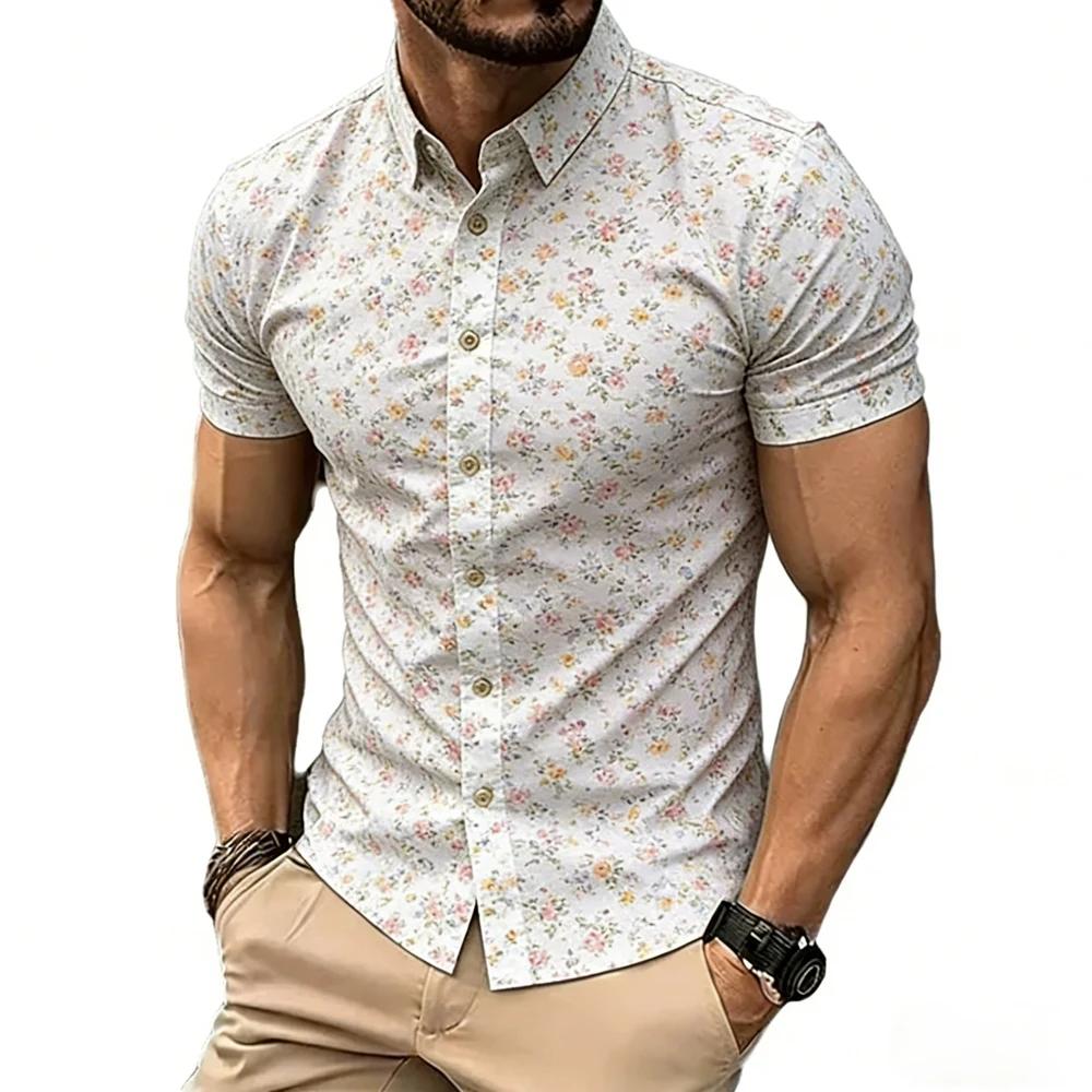 Camicia a quadri da uomo a maniche corte, vestibilità slim, casual con bottoni